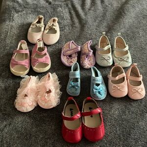 8 pairs of newborn girl shoes various brands